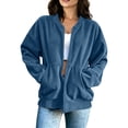 thumbnail image 5 of thefmos Women's Fall Winter Long Sleeve Corduroy Jackets Zip Up Blazer Casual Loose Solid Basic Coats Tops Warm Outwear for Office Daily, Blue M, 5 of 8