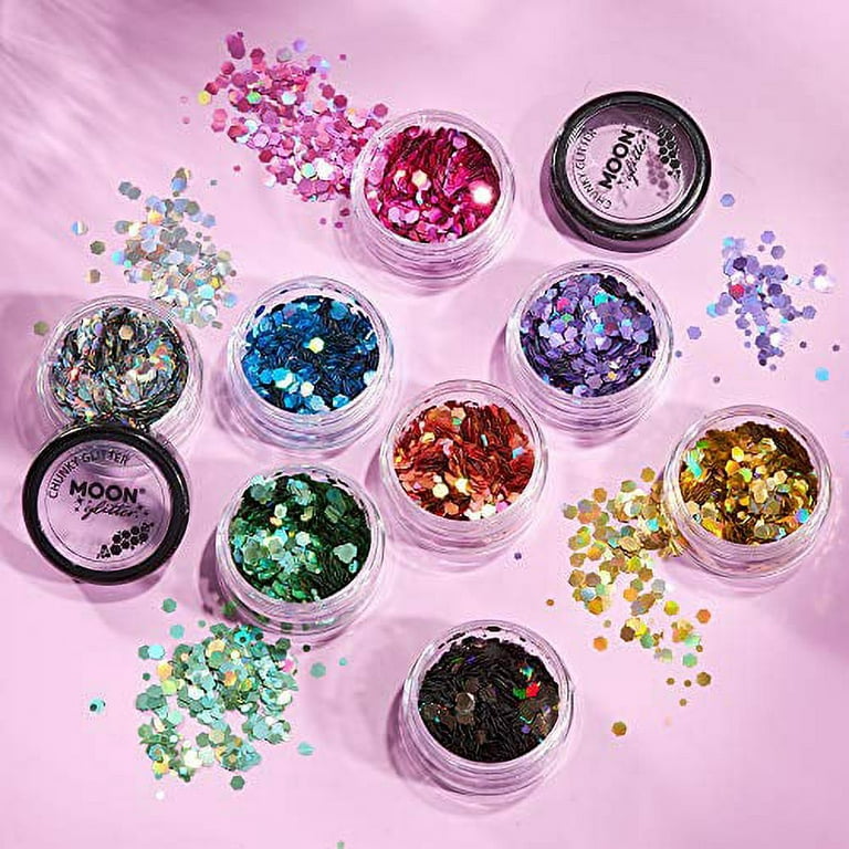 Black Friday 6Boxes Holographic Chunky Glitter 3 sizes 6 colors :Darkest  Pink Holographic Multi-size Chunky Nail Glitter
