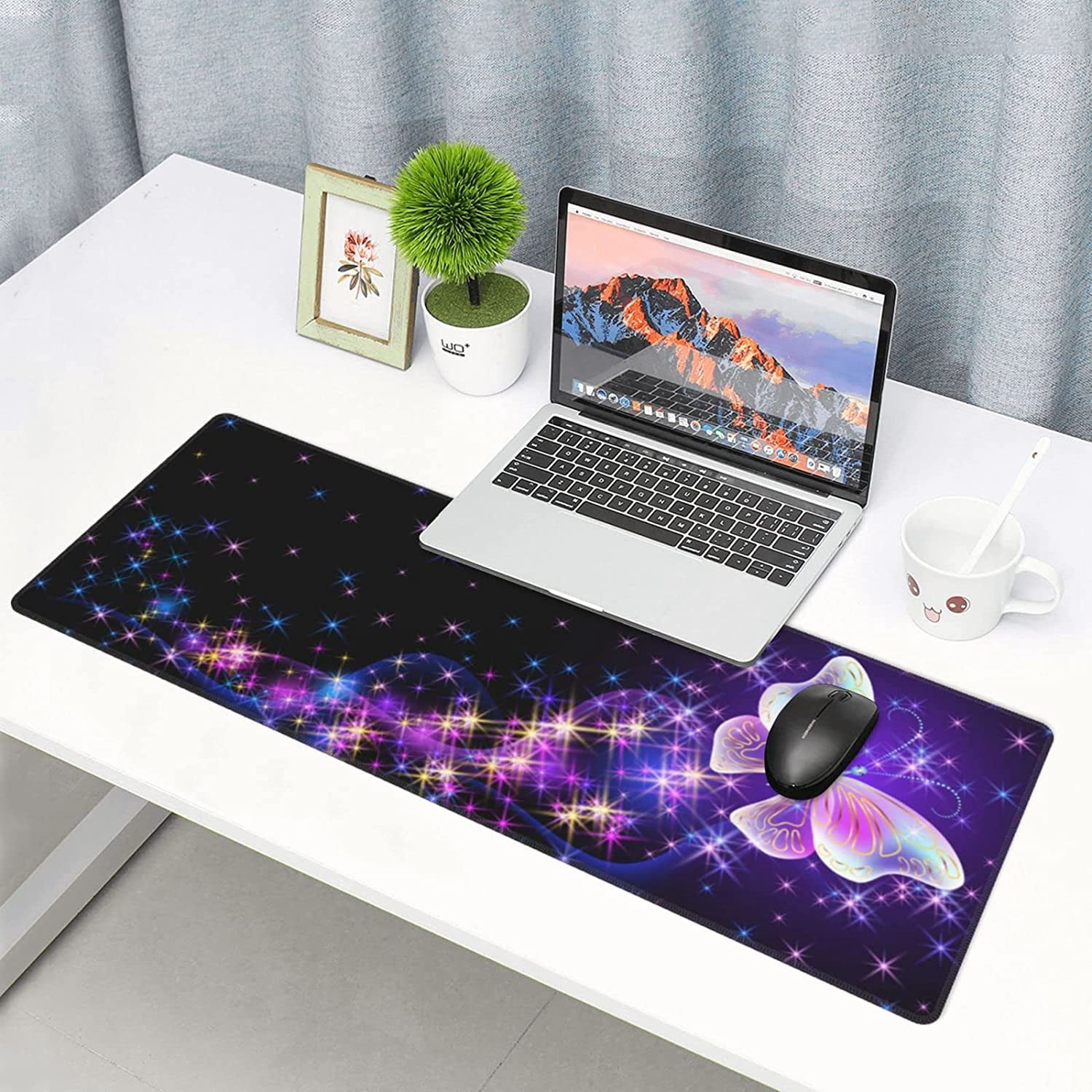 Butterfly Mouse Pad Extended Large Gaming Mouse Pad XL Oversized Desk Pad Stitched Edges 31.5 X 11.8 Inch