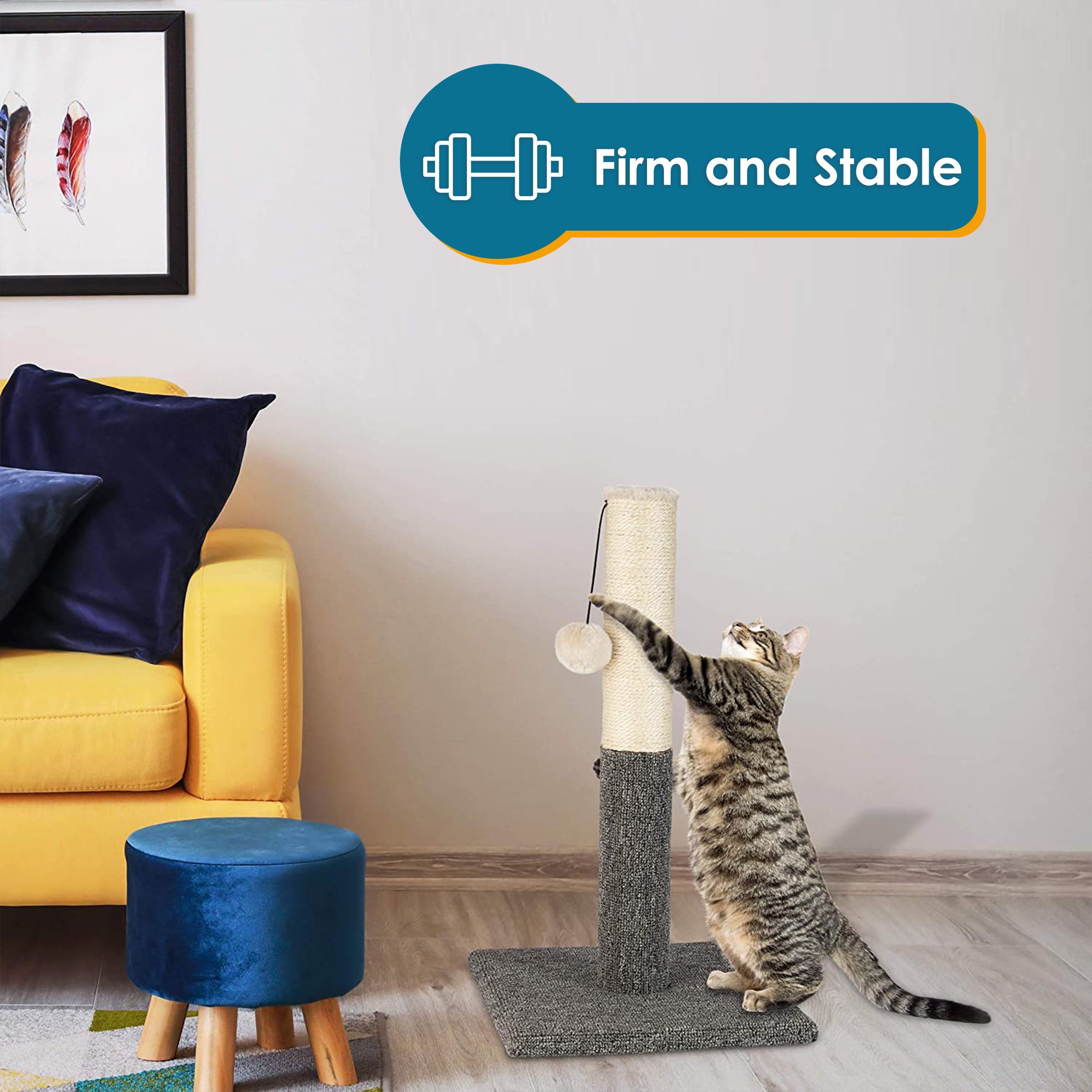 PAWBEE Cat Scratching Post with Sisal Rope & Hanging Ball Toy, 20”