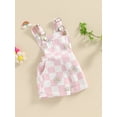 thumbnail image 4 of Suealasg Kids Girls Suspender Shorts Toddler One Piece Jumpsuit Sleeveless Checkerboard Floral Print Rompers Overalls 0-6 Years Little Girls Summer Playsuit Clothes, 4 of 9