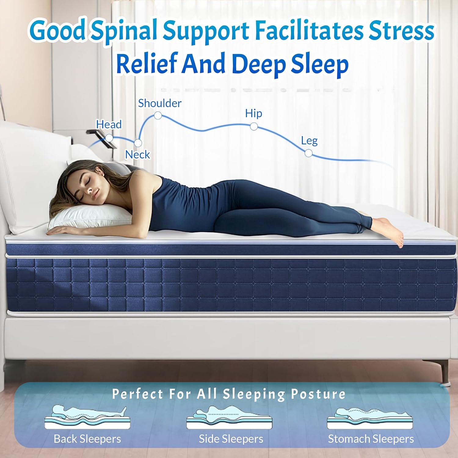 12 inch Memory Sponge Queen Mattress Upgraded Version Medium Firm Pressure Relief Back Pain Relief Strong Edge Support Individually Springs