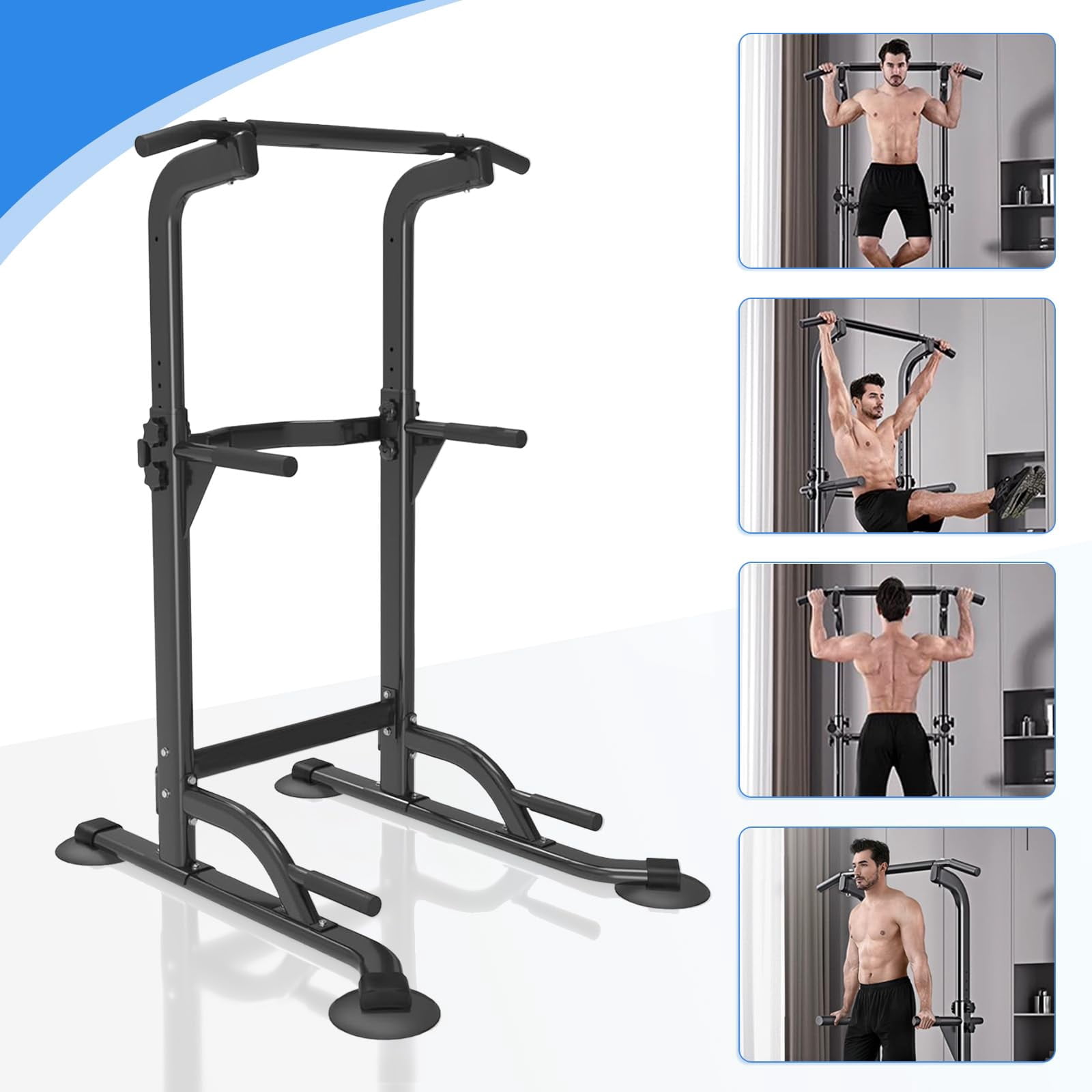 JaxShark Adjustable 82.6"H Power Tower Pull Up Dip Station Multi-Function Home Gym Strength Training,Black