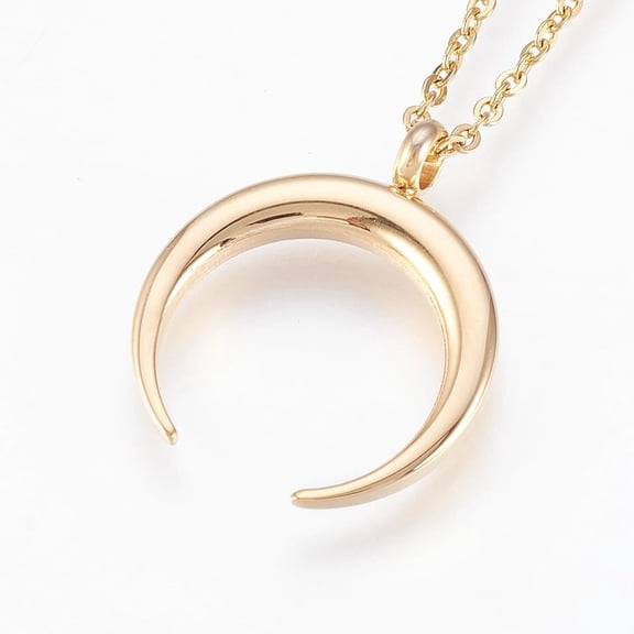 304 Stainless Steel Pendant Necklaces Double Horn/Crescent Moon Golden 17.99 inch(45.7cm) 1.5mm