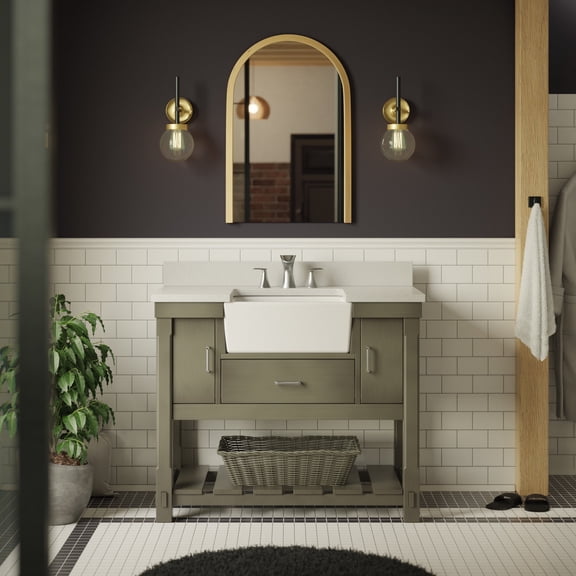 Charlotte 42" Farmhouse Bathroom Vanity with Weathered Gray Cabinet and Quartz Top