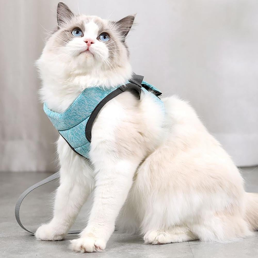 Soft Cat Walking Jacket Grid Harness and Leash Set for Kittens Pink Coffee Blue 