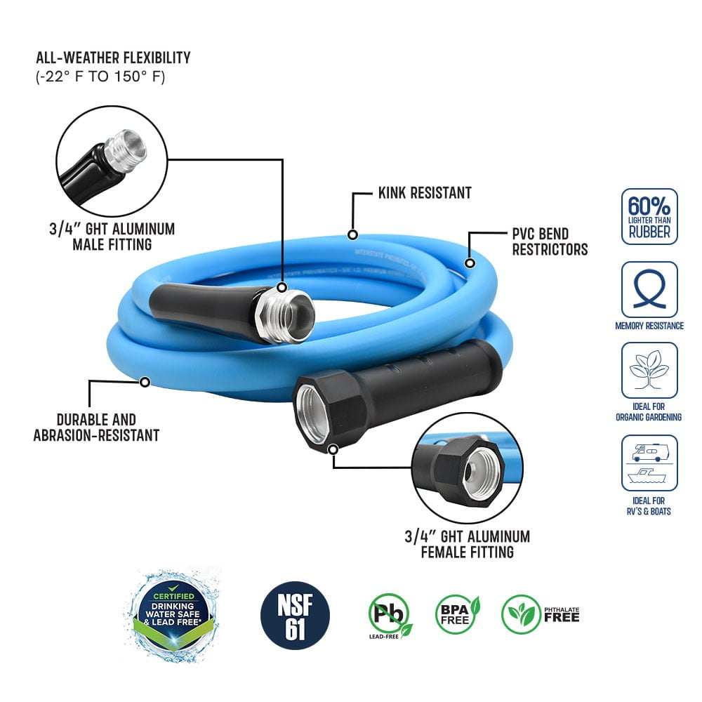 Interstate Pneumatics HHW-010 5/8 Inch x 10ft Drinking Water Safe Hybrid Polymer Garden Hose