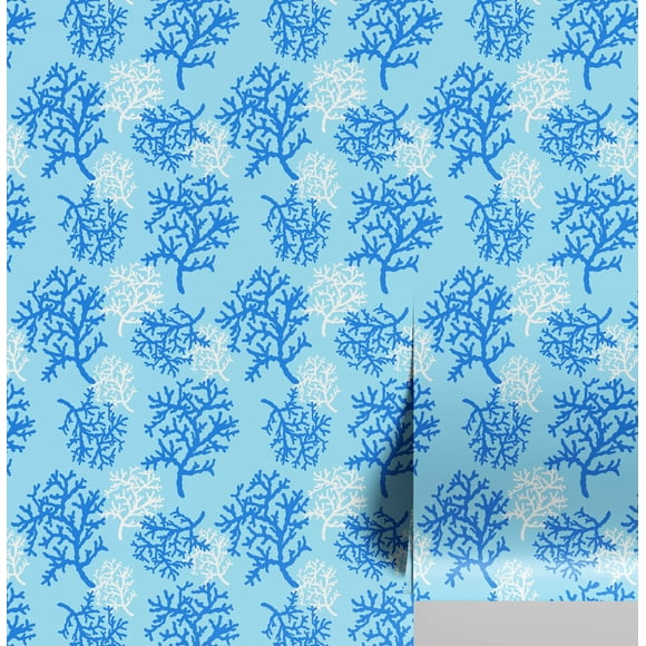 S4Sassy Peel and Stick Wall Covering, Coral Reef Removable Wall Wrap - Textured Finish, Blue Instant Walls Makeover Mural for Bathroom, Laundry Room, Closet - Self-Adhesive Wallpaper Vinyl -25"x360"