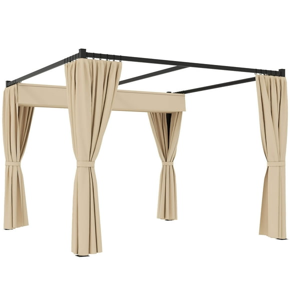 Outsunny 10' x 10' Patio Pergola with Retractable Canopy, Beige