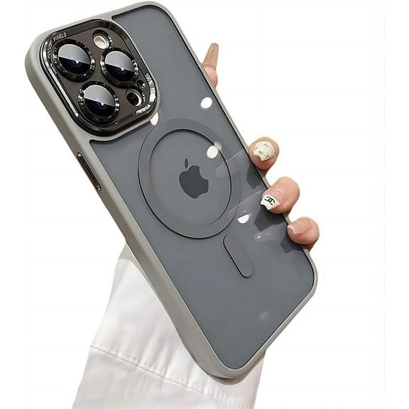 Compatible with iPhone Case,[Compatible with Magsafe],Magnetic Clear Luxury Soft Silicone Edge Metal Camera Shockproof Cover Phone Case (Grey,iPhone 13 Pro)