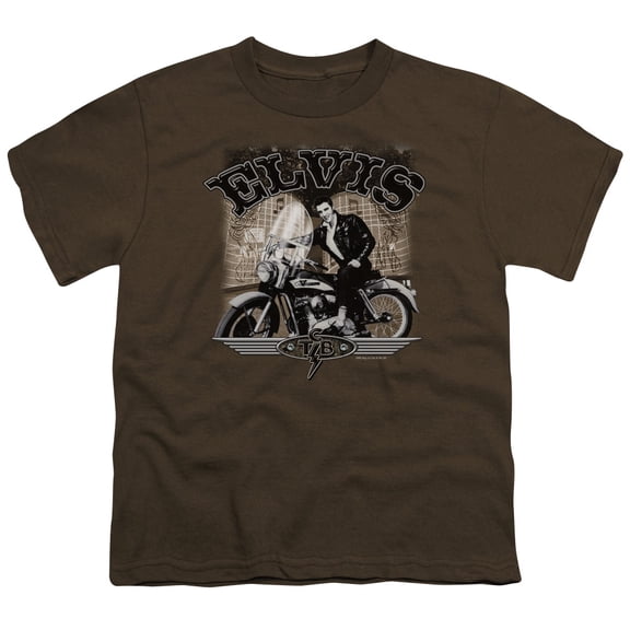 Trevco ELV108-YT-4 Elvis Presley & TCB Cycle Youth 18-1 Short Sleeve T-Shirt, Coffee - Extra Large