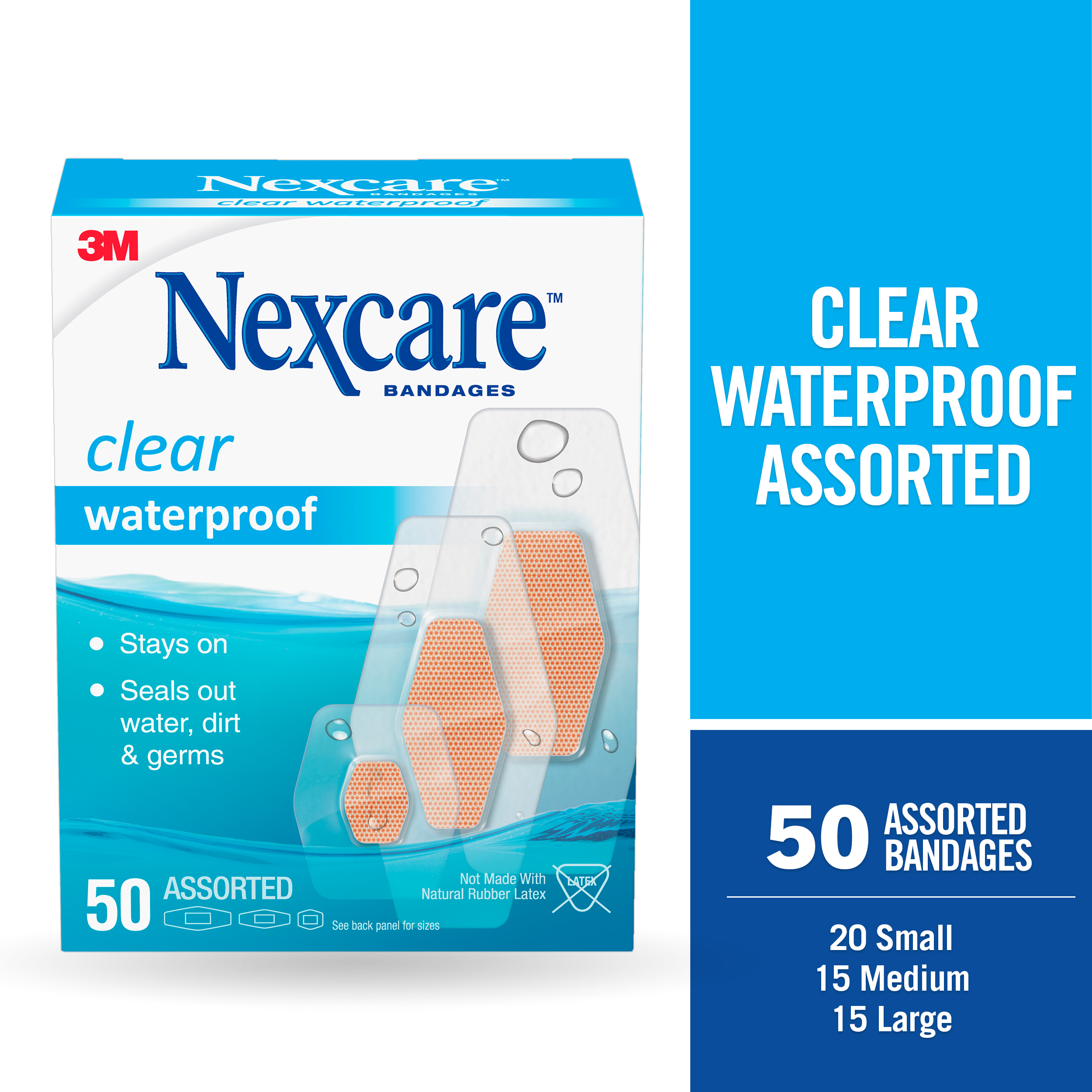 Nexcare Waterproof Clear Bandages, Assorted Sizes, 50 Count Walmart