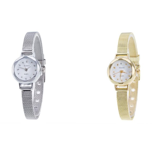 DESIGNICE (2-Packs)Women Ladies Stainless Steel Women'S Watches Mesh Band Wrist Watch Wind Up Watches for Men Gold Gold Watches for Women
