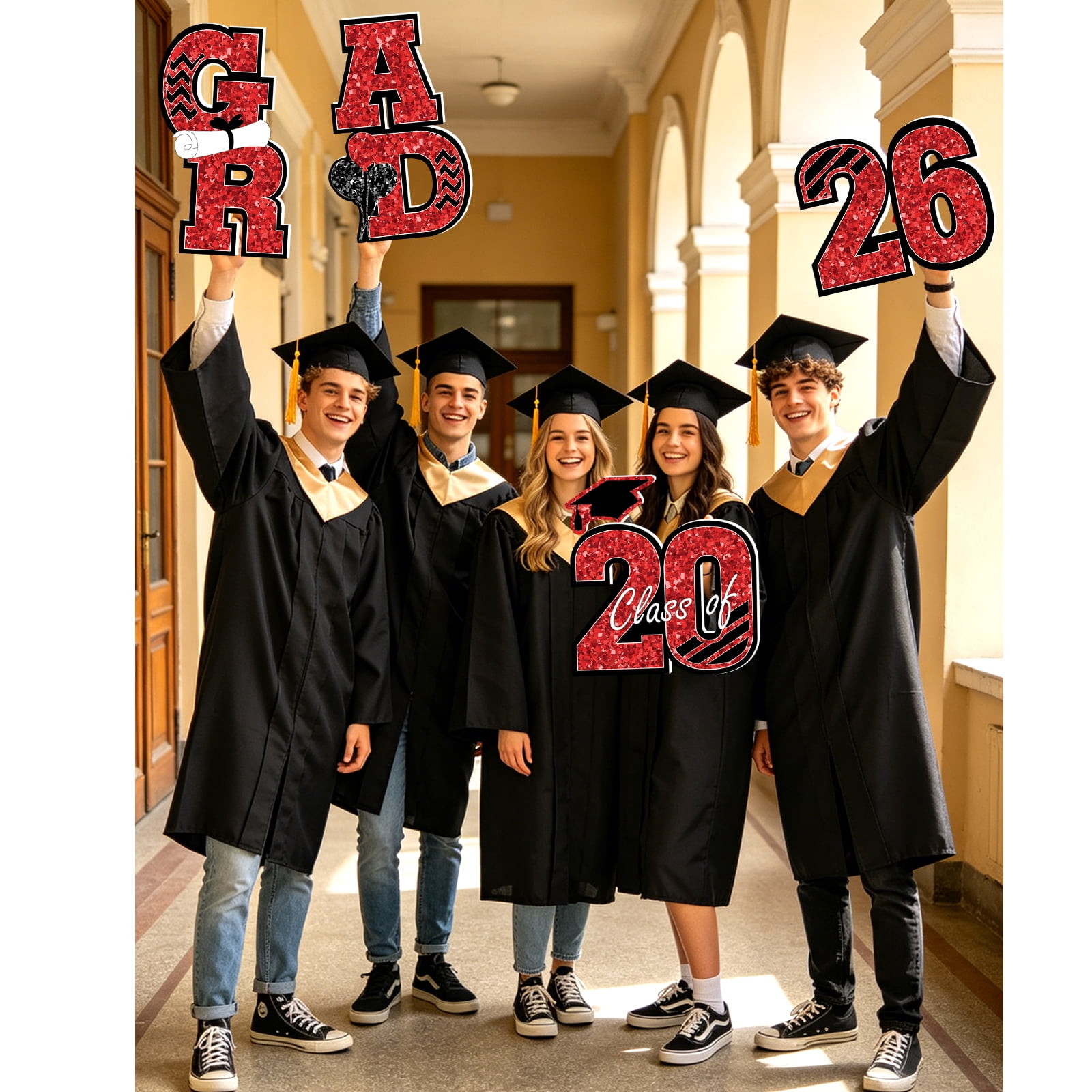 4 Pcs Graduation Yard Signs Class of 2026 Graduation Decoration Waterproof 2026 Grad Lawn Yard Sign Glitter Congratulations Signs with Stakes for School Party Outdoor Decor(Red)