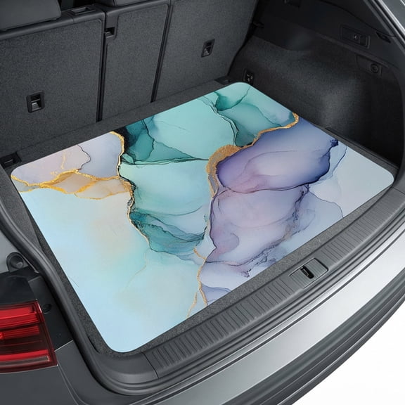 Universal Car Trunk Mat 29"x39", Teal Purple Marble Waterproof Cargo Liner, Non-Slip Durability Cargo Mat, Modern Abstract Luxury Ink Painting All Weather Rear Trunk Protector for Car SUV