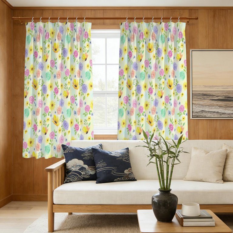 Pioneer Flower Floral Print Pattern Pinch Pleated Blackout Curtains ...
