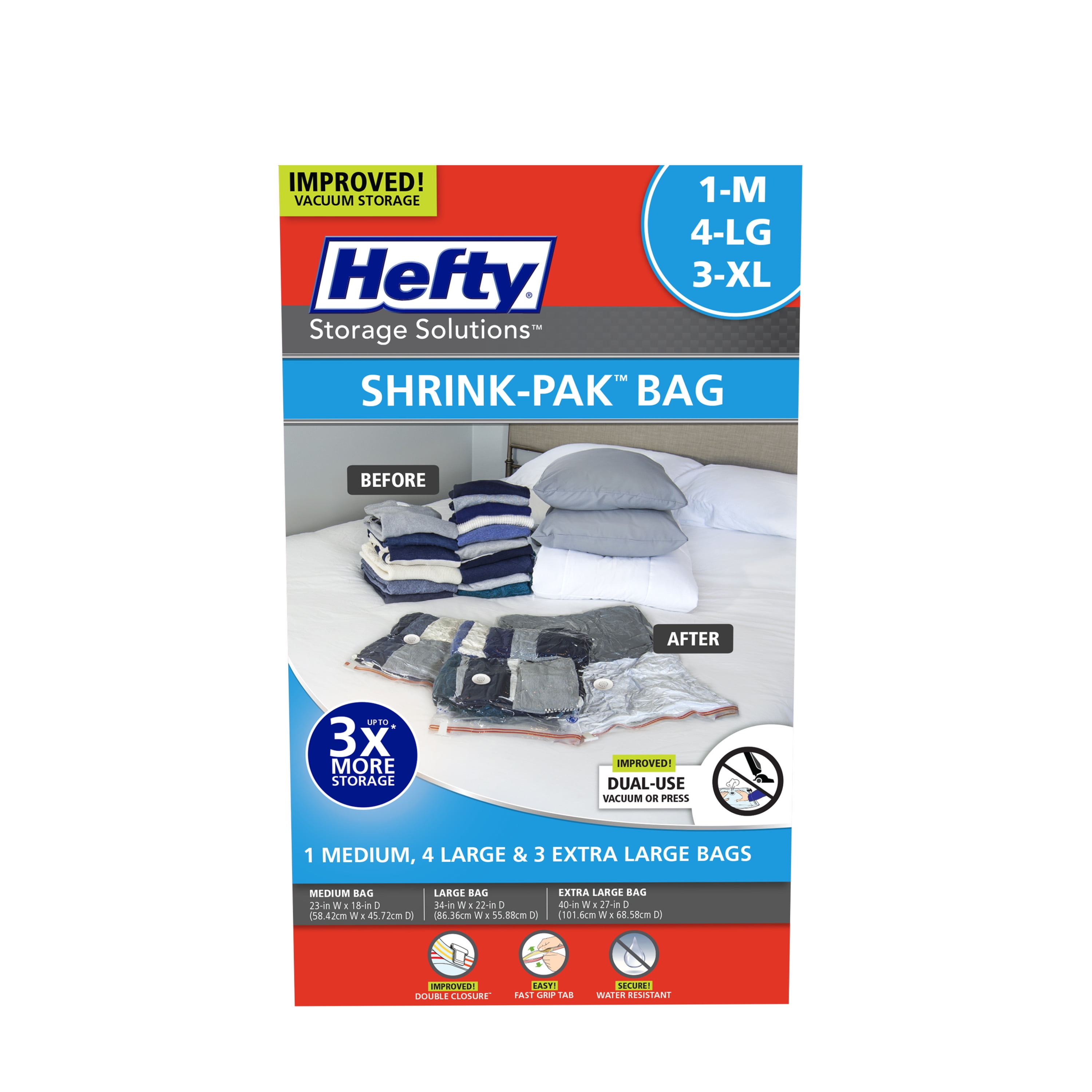 Hefty SHRINK-PAK 1 Medium, 4 Large, & 3 XL Vacuum Storage Bags
