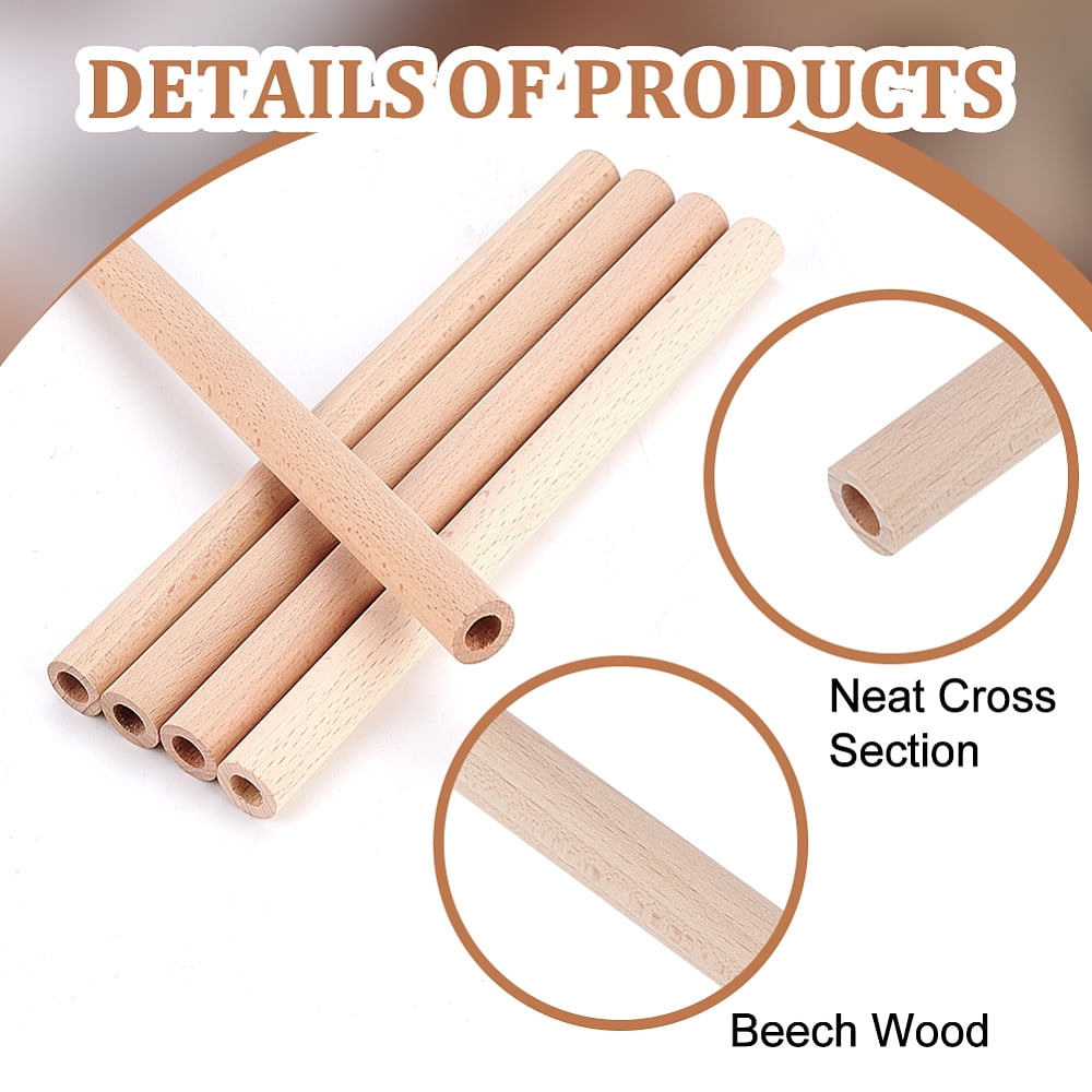 1bag 40pcs Unfinished Beech Wood Rods Craft Stick Hollow Column Tan 20x1.5cm Hole: 8mm Wood