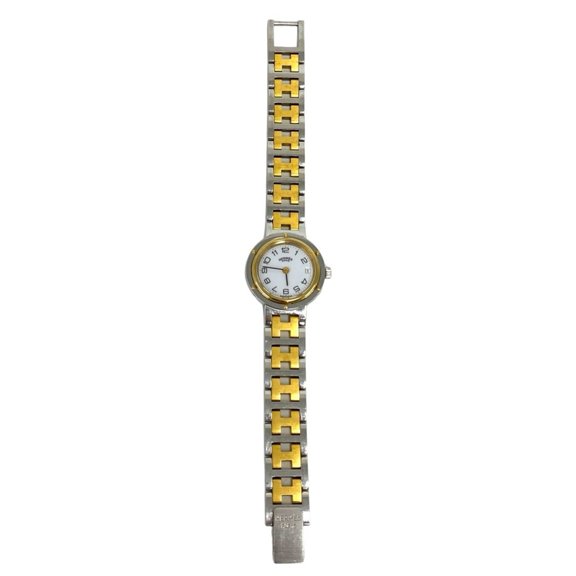 Pre-Owned HERMES Vintage Clipper Stainless Steel GP Quartz Wristwatch, Silver/Gold, 87154