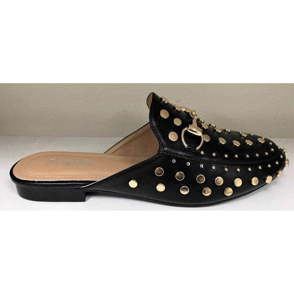kandi black leather loafer slides
