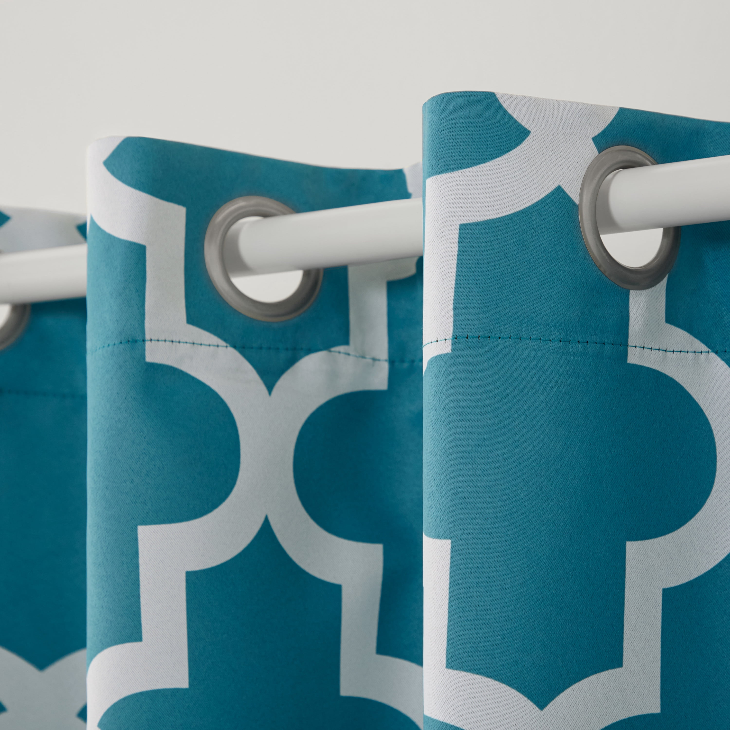 TOWN & COUNTRY EVERYDAY Ironwork Geo Trellis Sateen Indoor Curtains, Room Darkening Blackout, Grommet Top, Energy Efficient, 2-Pack Set, 52"x108", Teal
