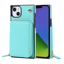Mantto Crossbody Case for iPhone 14 Plus, Wallet Credit Card Kickstand Holder Shoulder Strap Zipper Pocket Premium PU Leather Case for Apple iPhone 14 Plus 2022, Mint