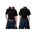 thumbnail image 2 of LMLYSoH Womens Summer T Shirt Short Sleeve Crew Neck Solid Color Casual Ruched Cinched Waist Crop Tops, 2 of 9