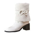 thumbnail image 3 of Boots for Women Winter Fashion Casual Thickened Velvet Warm Short Boots Solid Color Pointy Toe Chunky Heel Mid Heel Ankle Boots, 3 of 9