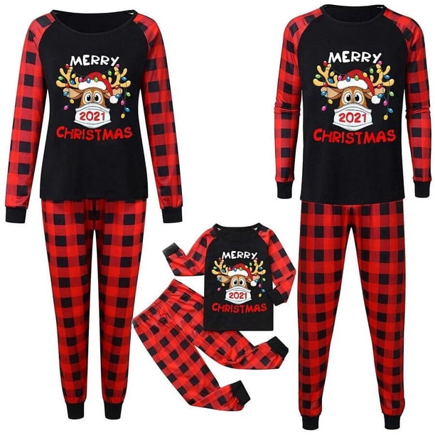 Conjuntos de pijamas de Navidad para la familia, ropa de dormir a juego con cuadros, padre, madre y niños, Tops y pantalones