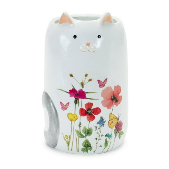 Melrose International Terra Cotta Cat Vase with Painted Floral Design (Set of 4)