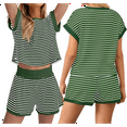 thumbnail image 2 of Women Summer 2 Piece Sets Striped Short Sleeve T Shirts and Shorts Matching Set Ink Green L, 2 of 6