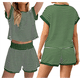 thumbnail image 2 of Conjunto de 2 Piezas de Verano para Mujer, Camiseta de Corta A Rayas y Pantalones Cortos, Conjunto A Juego, Verde Tinta, L, 2 of 6