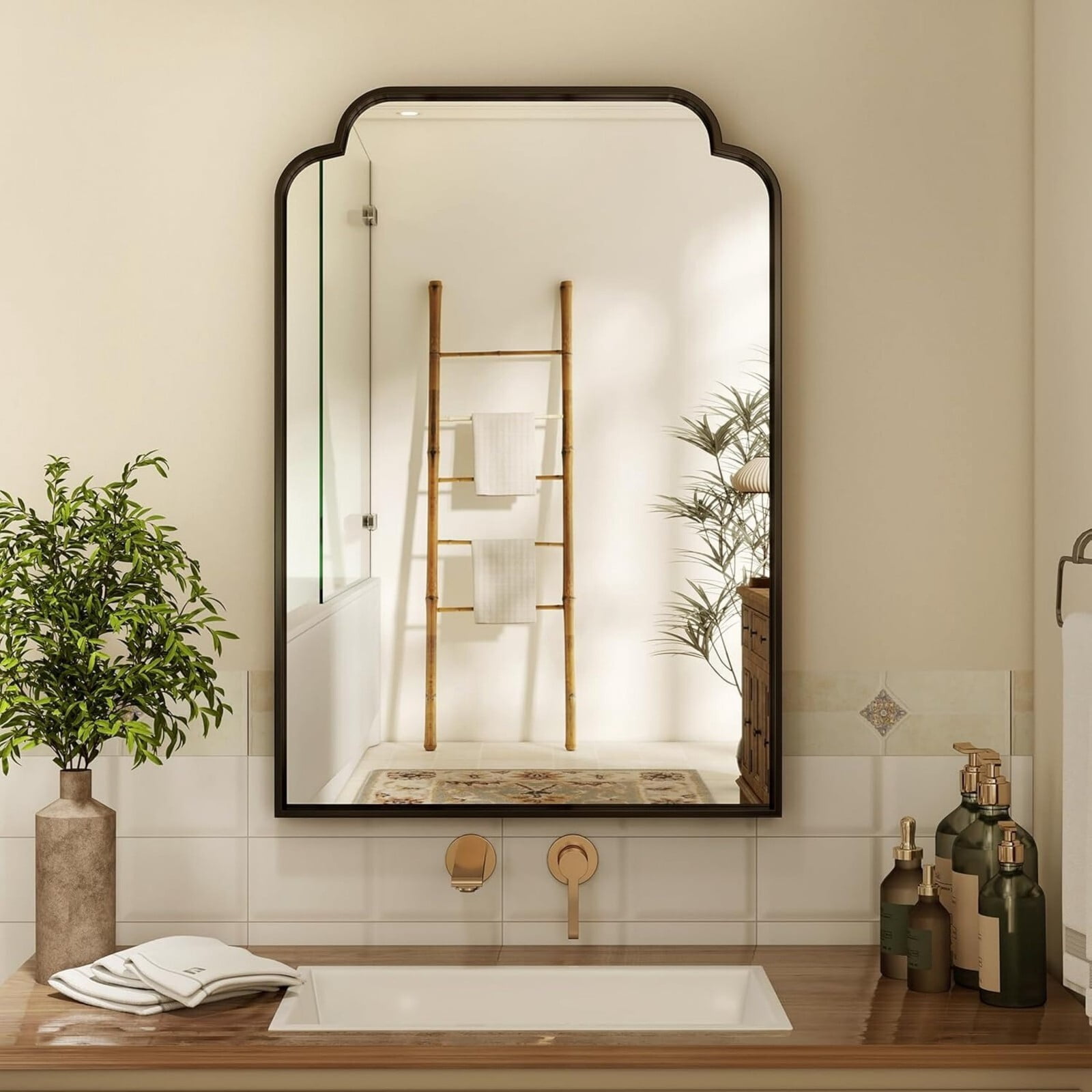 AUROMIR 30"x20" Arched Bathroom Mirror Modern Wall Mounted Mirror with Deep Frame, Black
