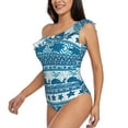 thumbnail image 2 of Easygdp Sea Underwater Animals Women's One Shoulder Ruffle Monokini Bathing Suits with Removable Chest Pad, Quick Drying - Medium, 2 of 8