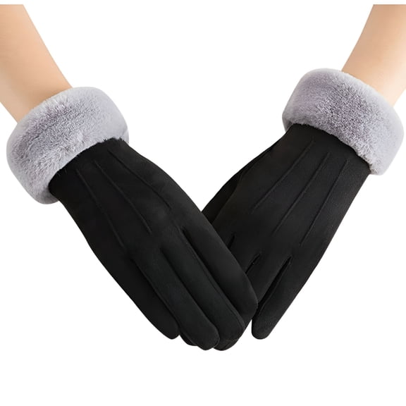 TELOLY Women Suede Faux Fur Fleece Lined Soft Gloves Touch Screen Winter Thermal Cuff Mitten