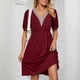 thumbnail image 5 of MELDVDIB - Vestido mini informal de verano con escote en V, manga corta, cintura imperio, liso y fluido, para mujer, en liquidación, 5 of 5