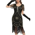 thumbnail image 4 of Flapper Dresses 20s Great Gatsby Dresses Women Crewneck Lace Dresses Sequin Mesh Sleeve Roaring Dress Harlem Nights, 4 of 7