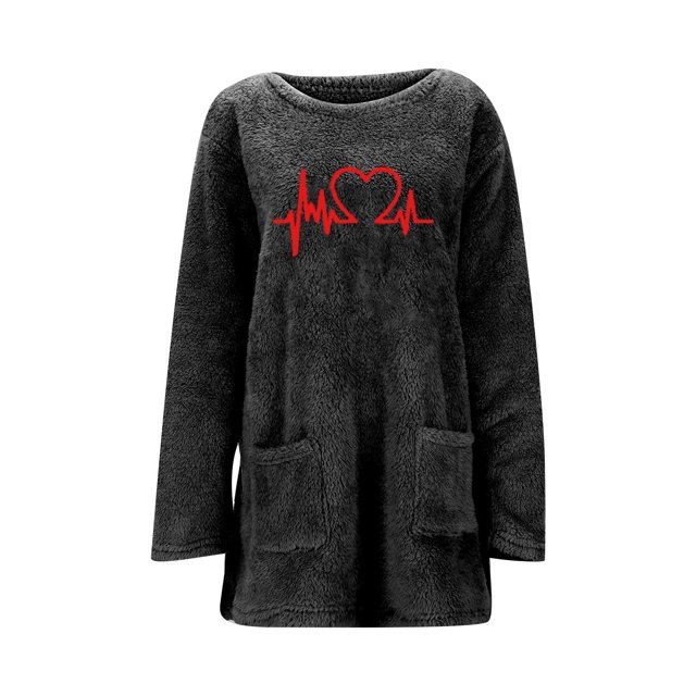 WEAIXIMIUNG Sweatshirts Mama pour Femmes Grande Taille Sweat à Capuche Ample Cœur Imprimé Ekg Double Poche Col Rond Manches Longues