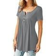thumbnail image 2 of Sinhoon Women Short Sleeve T Shirts Blouses Tops Summer Tee Solid Color Buttons Round Neck T-shirts for Women, 2 of 5