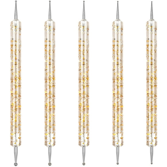5 Pieces Nail Art Dotting Pen Nail Art Pedicure Decoration, Nail Dotting Pen, Rhinestone Nail Art Dotting Tools Nail Art Tool for Nail Design Marbling Tool(Gold)，JUN