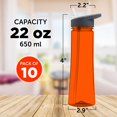 thumbnail image 5 of Plastic Bottles with Drink Spout 22 oz. Set of 10, Bulk Pack - Great for Gym, Hiking, Cycling, Camping, Backpacking, School - Orange, 5 of 5