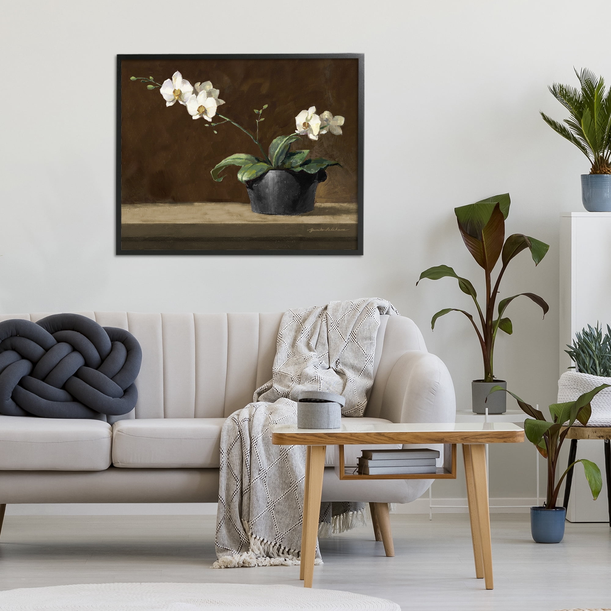 Stupell Industries Potted White Orchid on Ledge Black Framed Giclee Art, design by Yumiko Ichikawa
