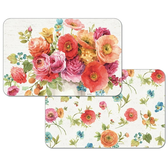 Wipe-Clean Reversible Decofoam Placemats, Country Fresh, Set of 2, Made in The USA