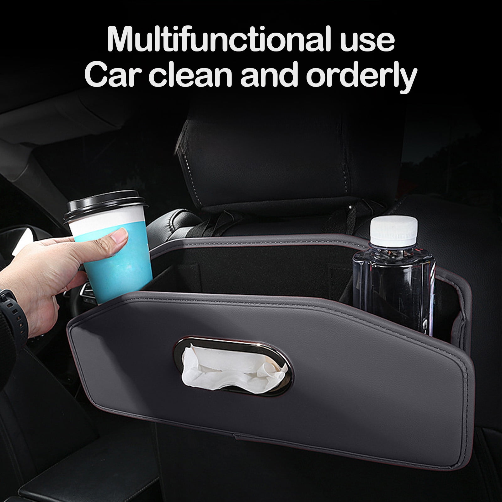 Car Headrest BackSeat Organizer with Cup Holder and Paper Towel Case - Hangable Storage Box for Car Backseat, Interior Decoration, Multifunctional Auto Travel Accessories