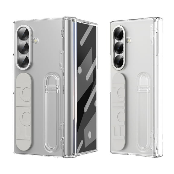 Dteck Wrist Strap for Samsung Galaxy Z Fold 7 Case with Kickstand & Screen Protection, Shock-Absorption Hinge Protection PC Case Cover with Handle for Samsung Galaxy Z Fold 7,Clear