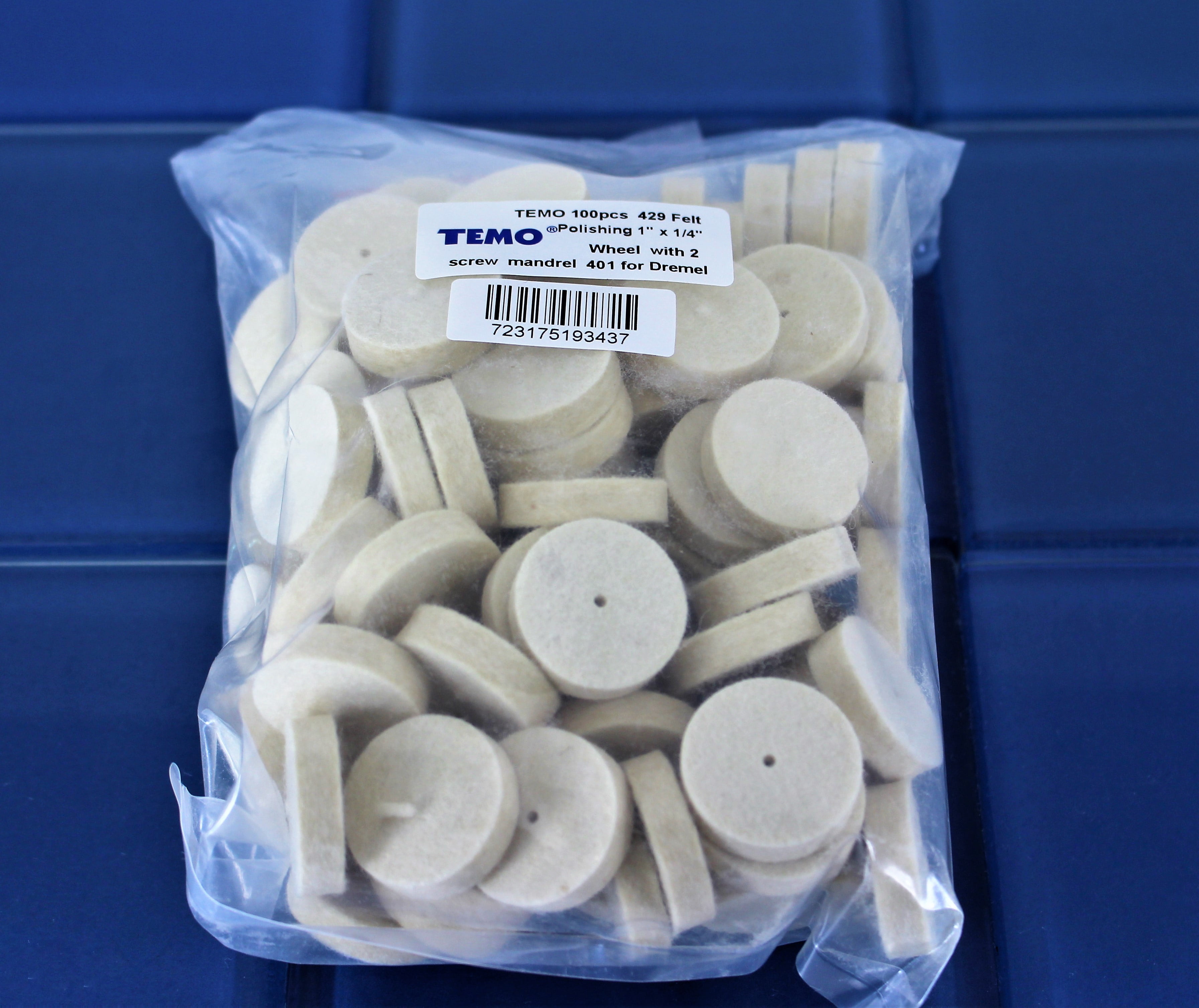 TEMO 100 pc Felt Polishing Wool Bob Burr 1 Inch (25 mm) Diameter 1/4 Inch (6 mm) High Wheel #429 with 2 Screw Mandrel 401 1/8 Inch (3 mm) Shank for Dremel and Compatible Rotary Tool