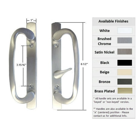 Sliding Door Patio Handle Sliding Glass Patio Door Handle Set, Mortise Type, B-Position, Latch Lever is Off-Centered, Non-Keyed, Brushed Chrome, 3-15/16