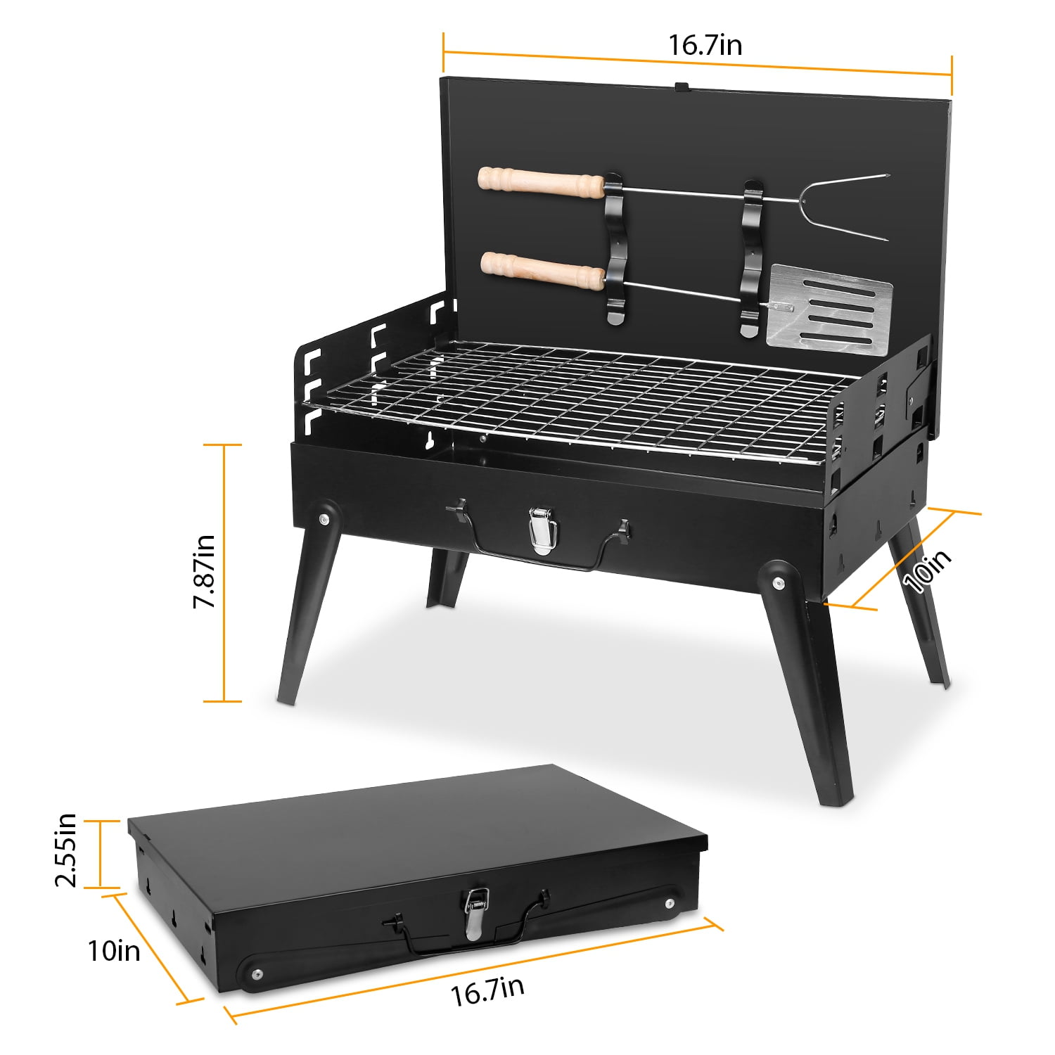 iMounTEK Foldable BBQ Grill, Portable 1472 F Stainless Steel Charcoal Barbeque Grill Set for Camping Picnic Backyard Cooking Party