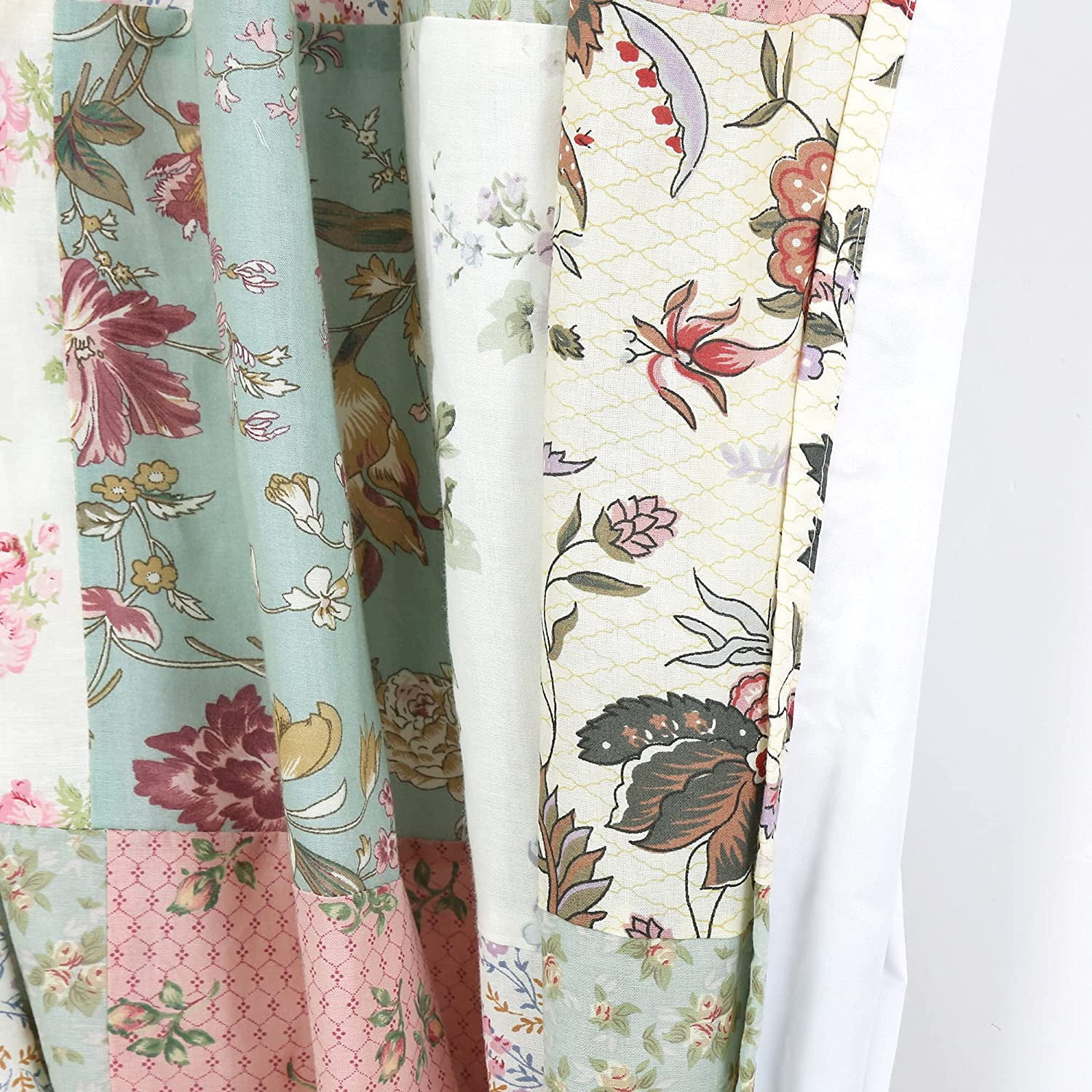 Cozy Line Home Fashions Floral Patchwork Blue Flowers Rod Pocket Light Filtering Curtains, 50" x 84" (2 Panels)