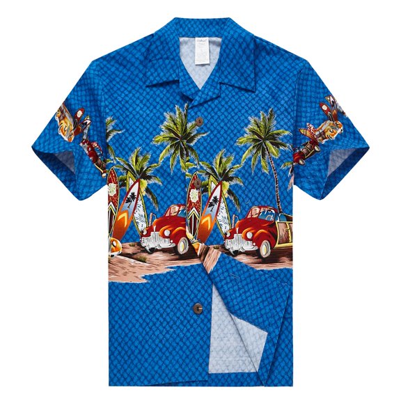 Boy Hawaiian Aloha Luau Shirt and Shorts 2 Piece Cabana Set in Blue Cars 8